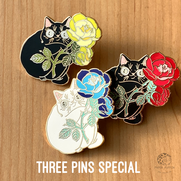 Rose Kitty Enamel Pins Limited Set of 3