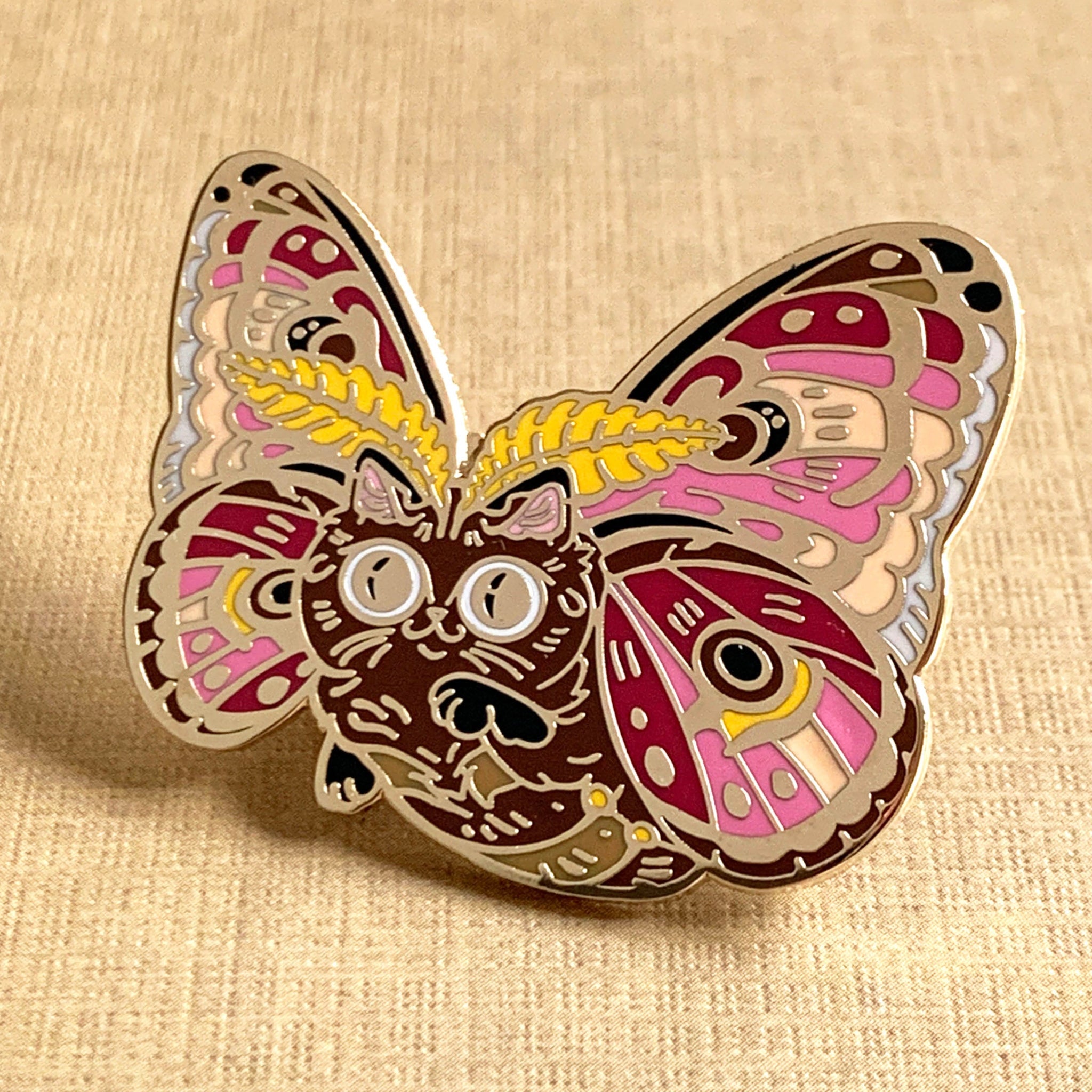 Moth Cat Red Enamel Pin