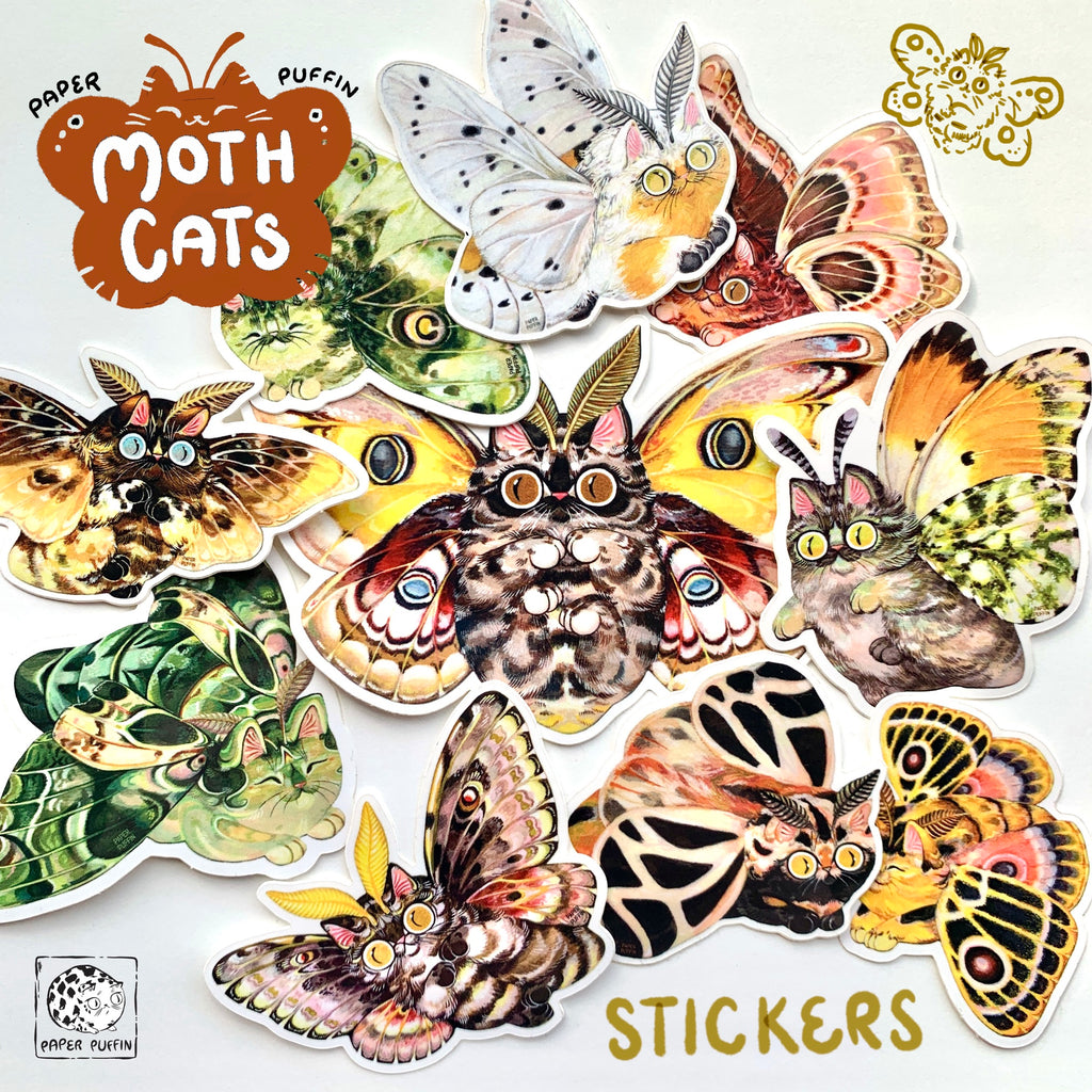 Moth Cats Stickers Collection – PaperPuffin