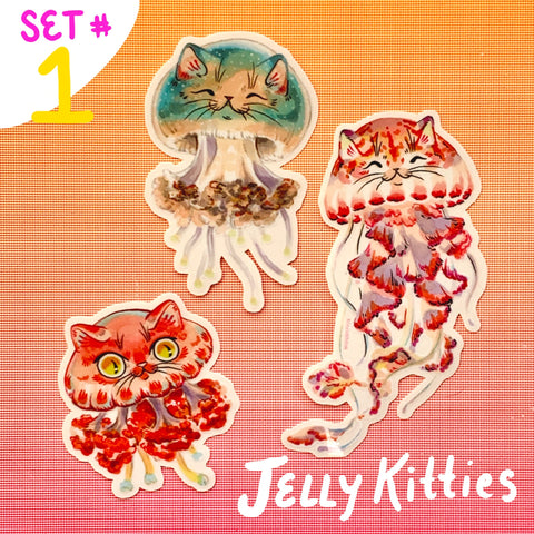 Jellyfish Cat Stickers "Jelly Kitties" Set of 3