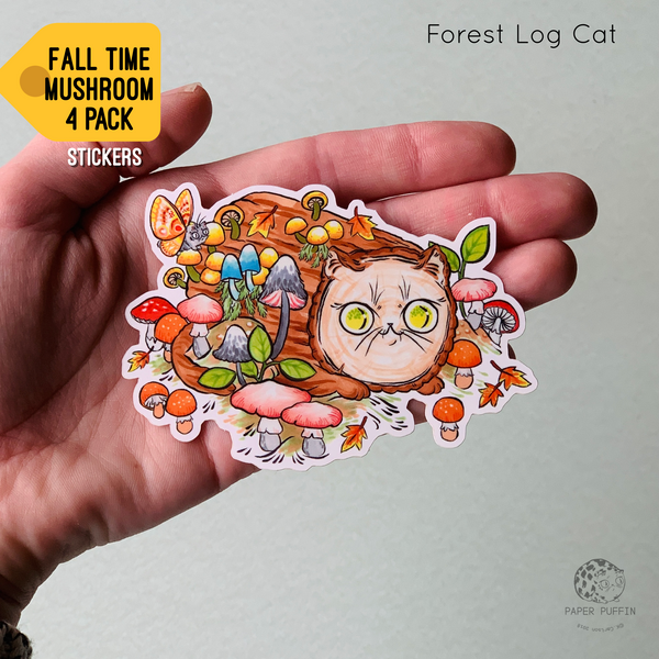 Fall Mushroom Cats Sticker Set of 4