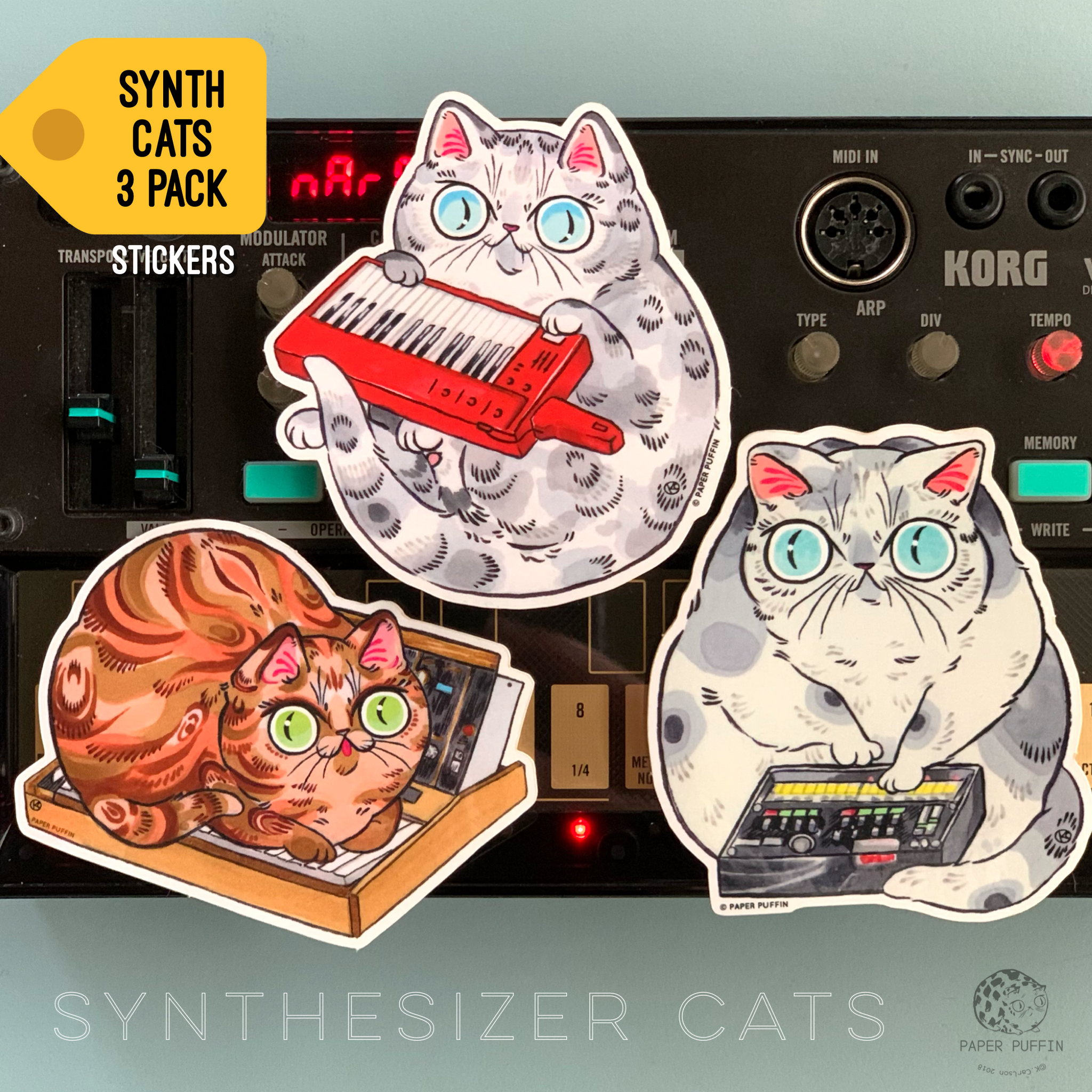Synth Cats Stickers Set of 3