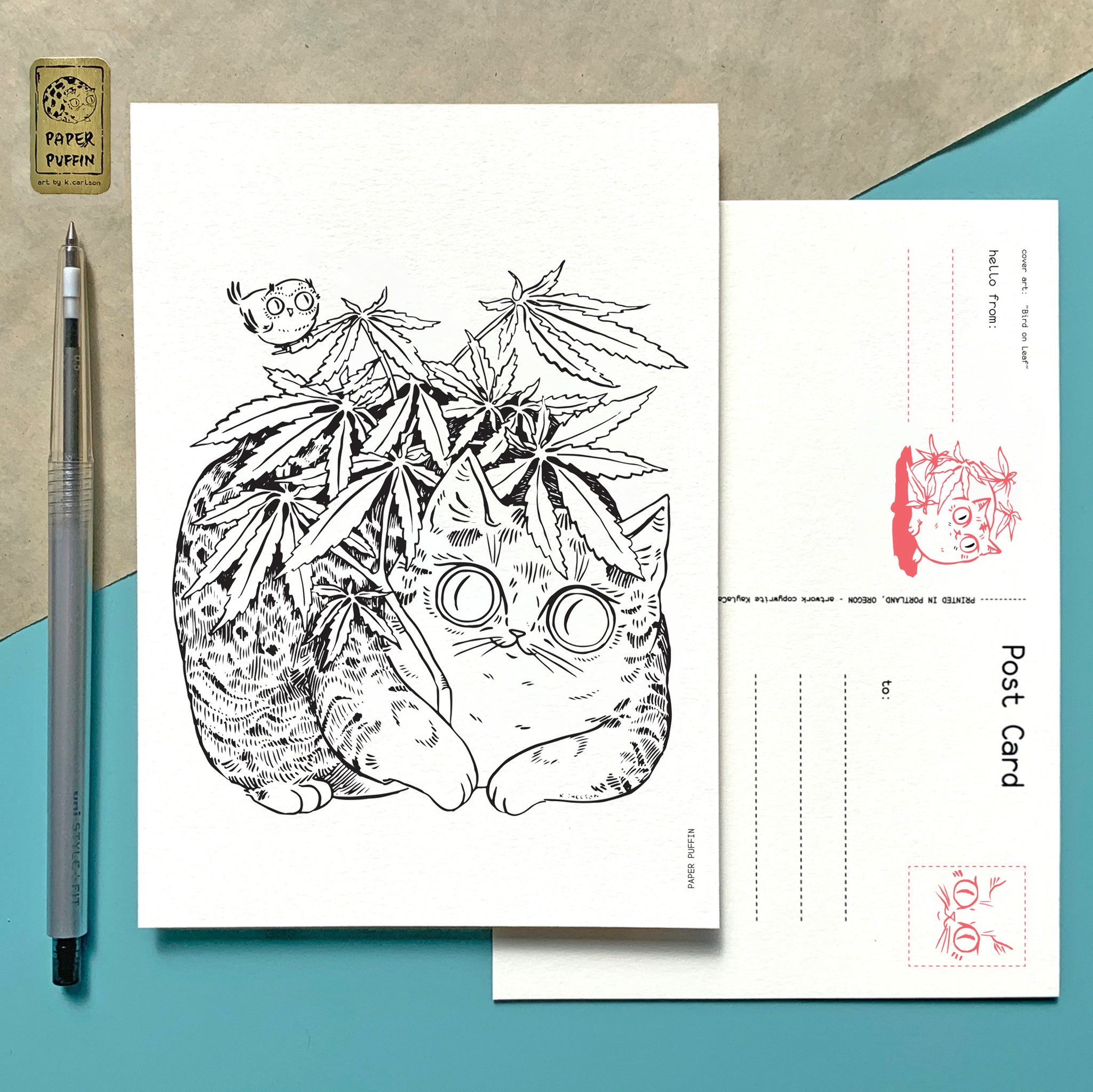 Cannabis Cat ‘Bird on Leaf’ Postcard