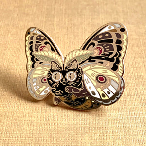 Moth Cat Black Enamel Pin