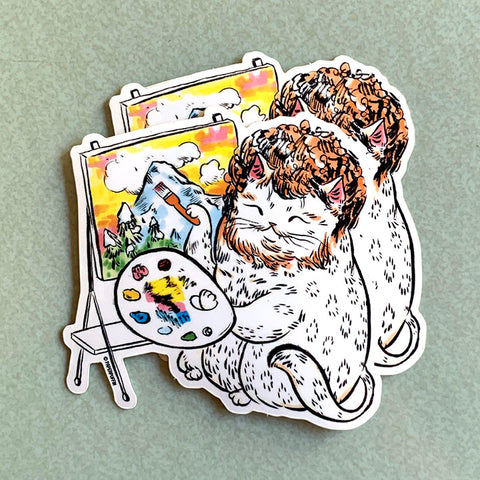 Joyous Painter Cat Sticker Set of 2
