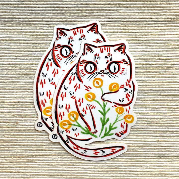 Dandelion Flower Cat Stickers Set of 2