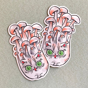 Enoki Mushroom Cat Stickers Set of 2