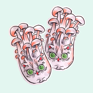 Enoki Mushroom Cat Stickers Set of 2