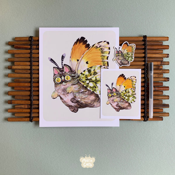 Moth Cat Print "Tippy” Orange Tip