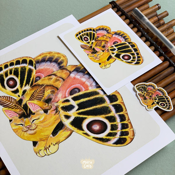 Moth Cat Print "Vivid Joy” Yellow Moth