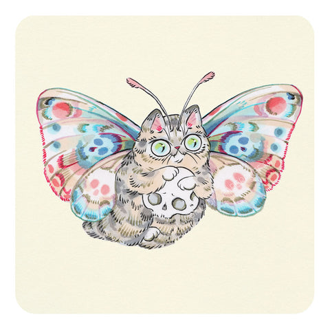 Moth Cat Print "Moth Cat with Skull”