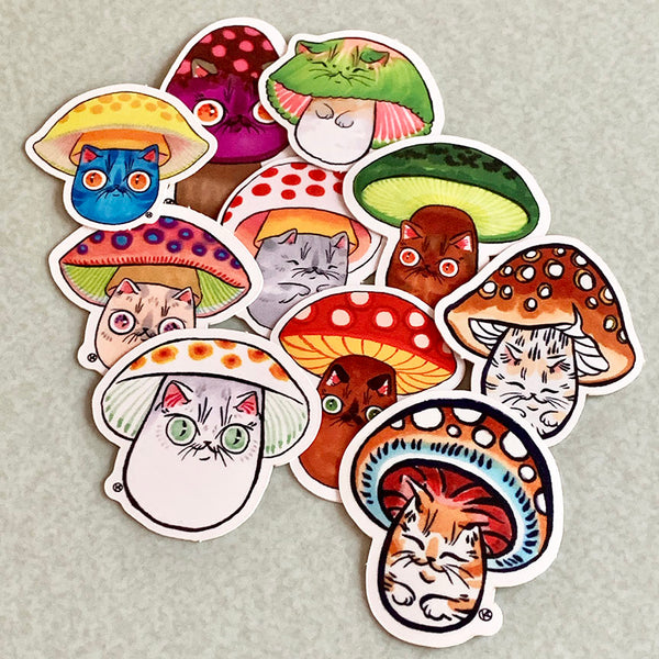 Mushroom Cat Stickers 20 pack with Tin Case