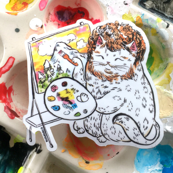 Joyous Painter Cat Sticker Set of 2