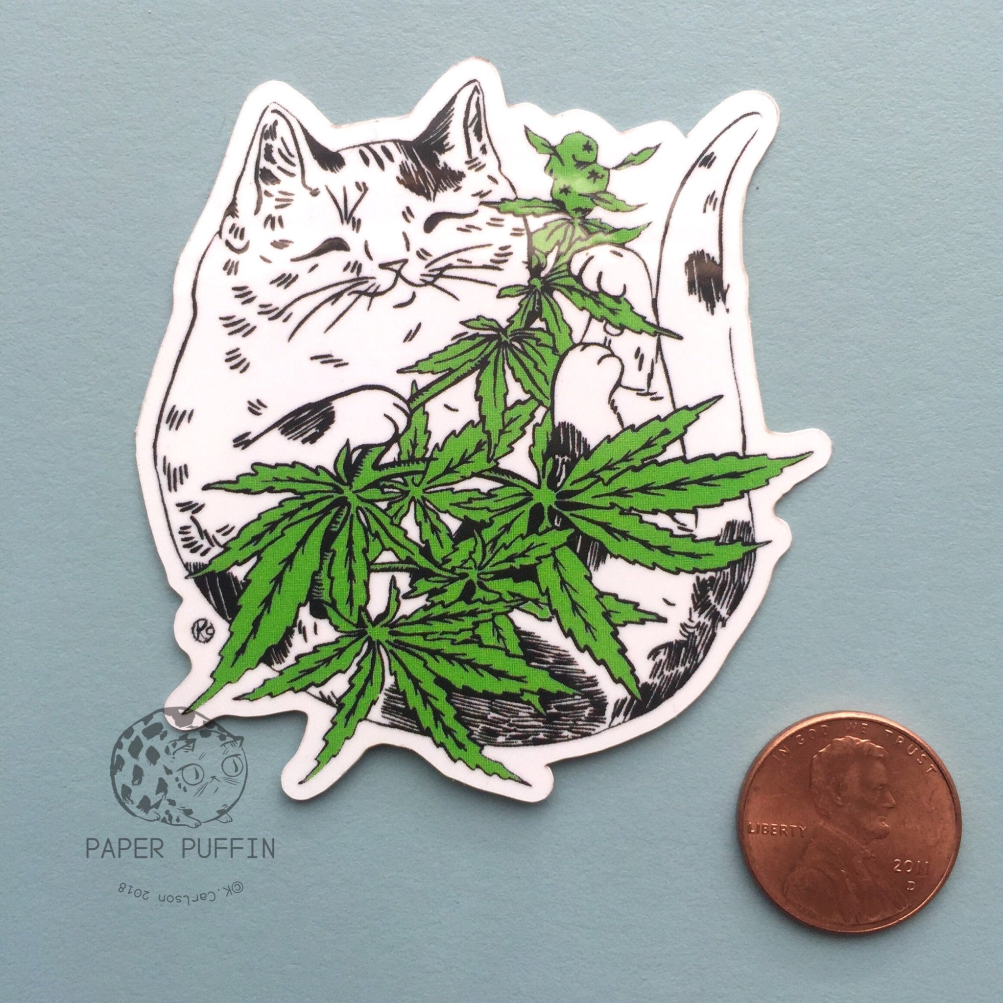 Cannabis Cat Happy High Green Sticker