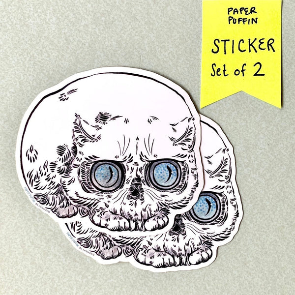 Skull Cat Vinyl Stickers Set of 2