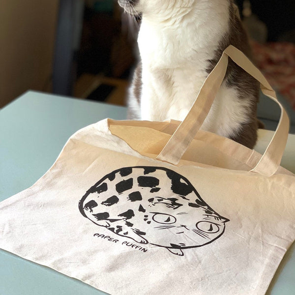 Paper Puffin Cat Tote Bag