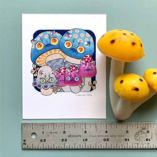 Mini Print Set Mushroom Cats Set of Six