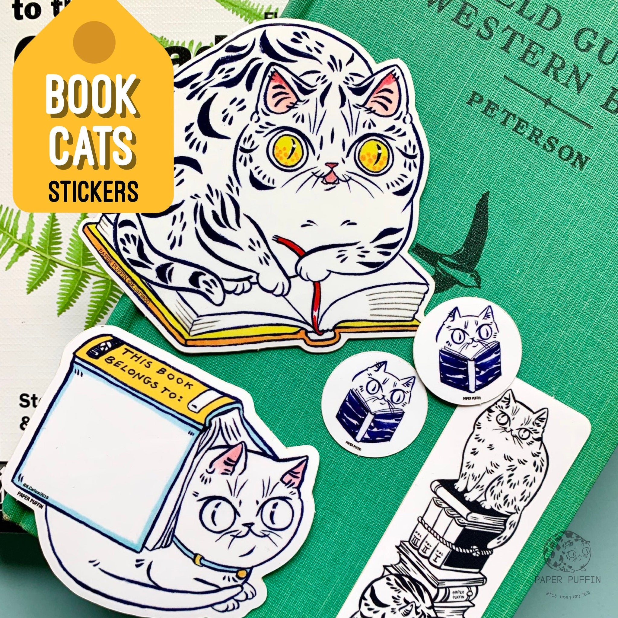 Book Cat Stickers Set of 5