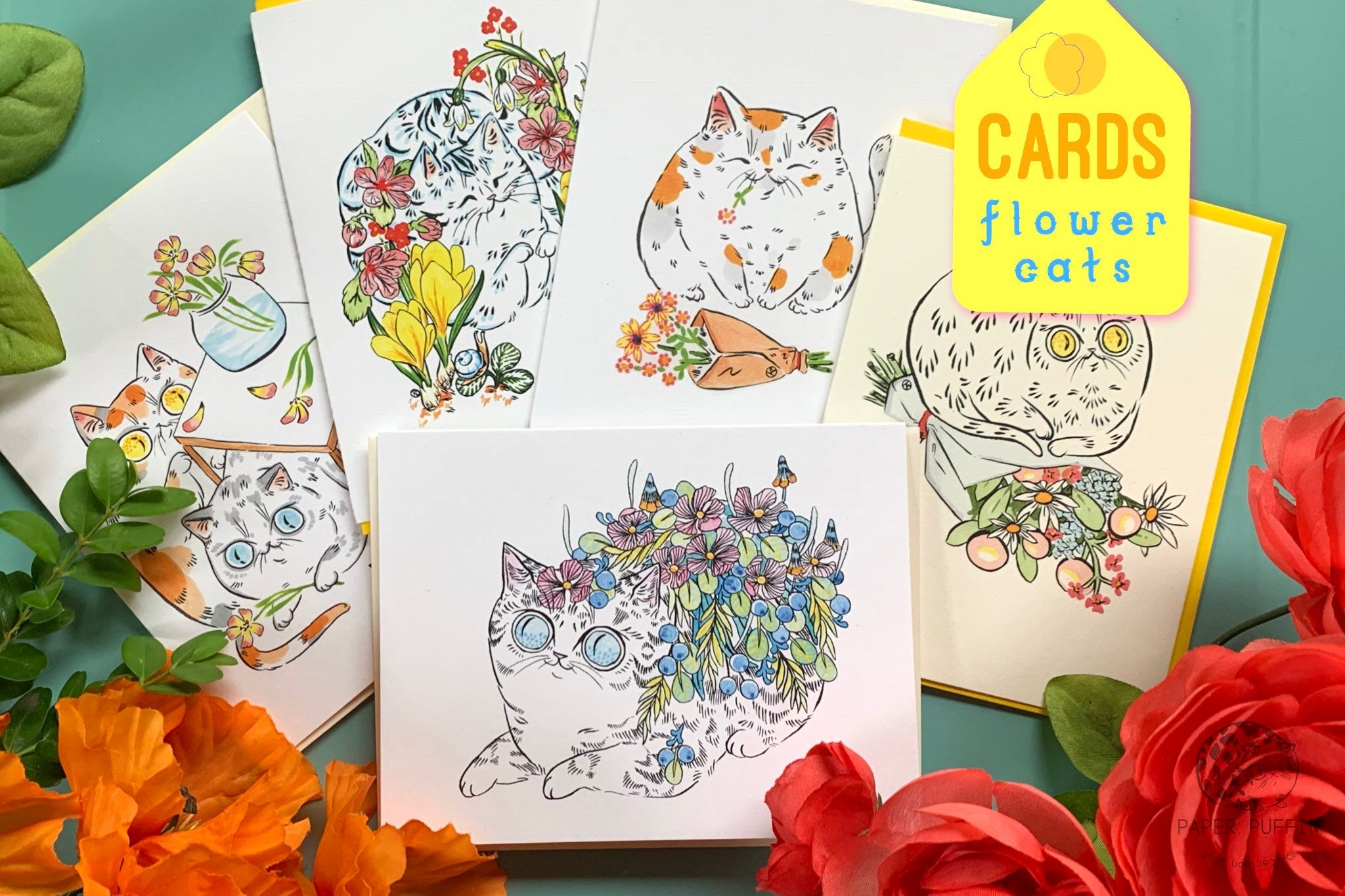 Card Set - Flower Cats