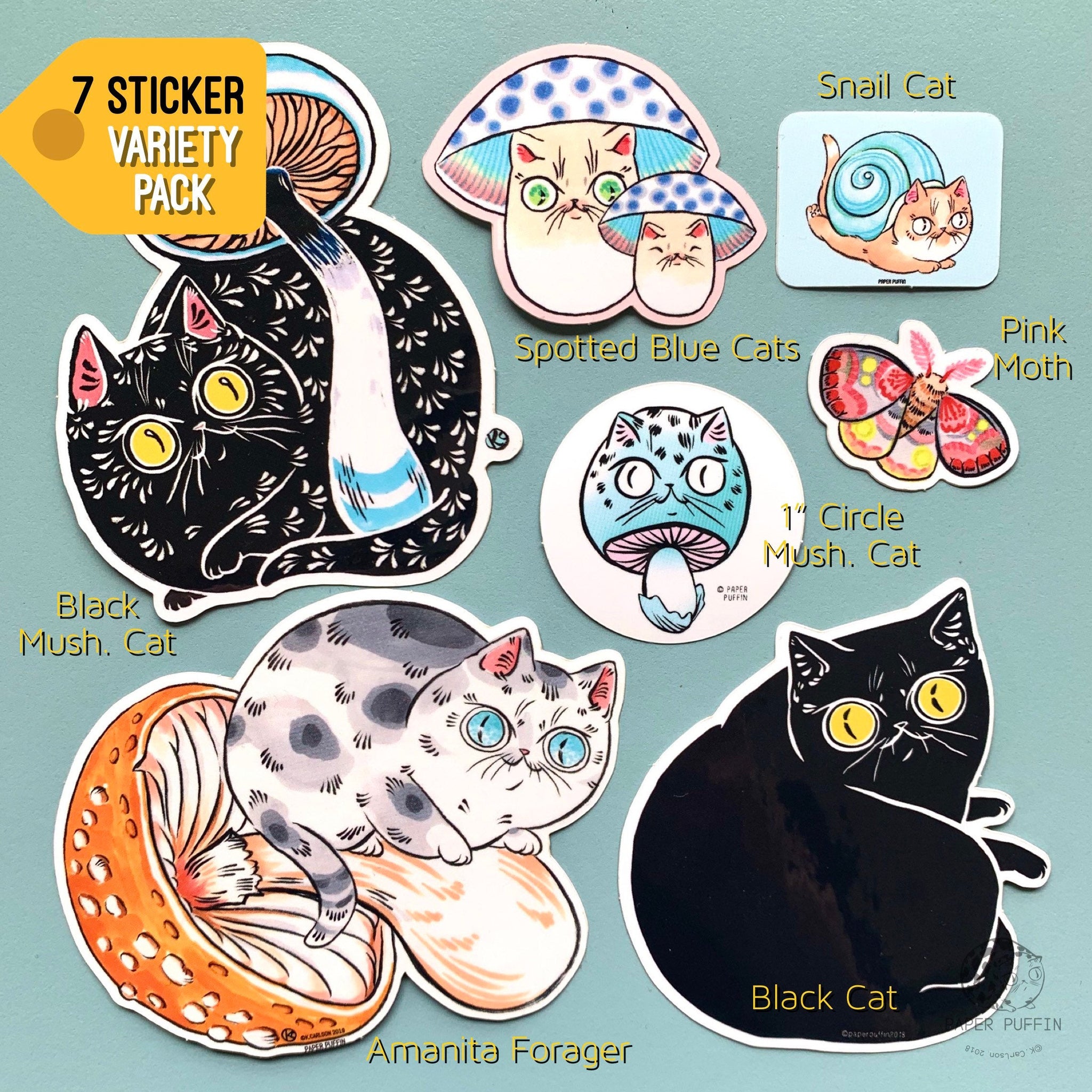 Mushroom Cat Stickers Set of 7