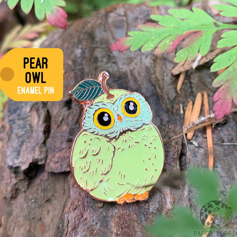 Pear Owl Cat Enamel Pin