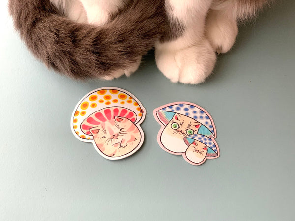 Mushroom Cat Stickers Set of 3