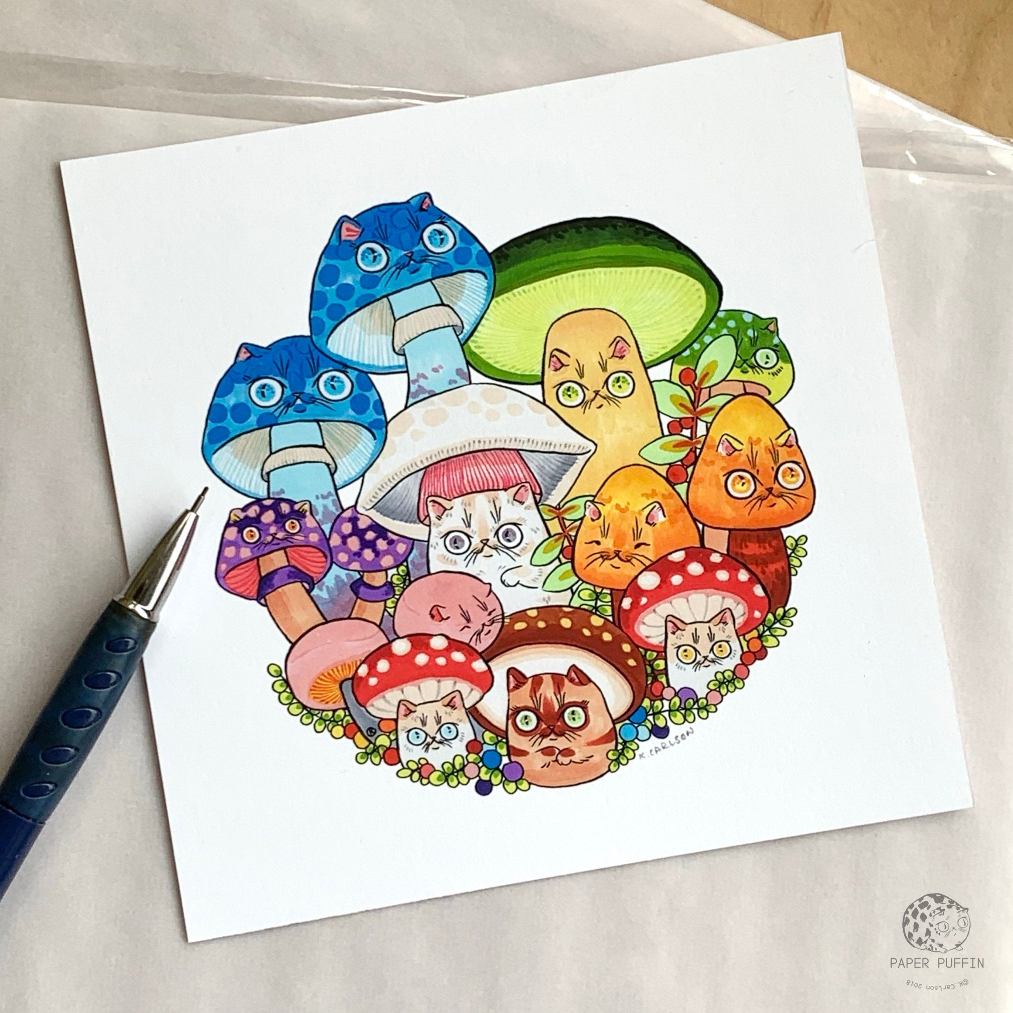 Mini Print “Mushroom Cats Circle #31”