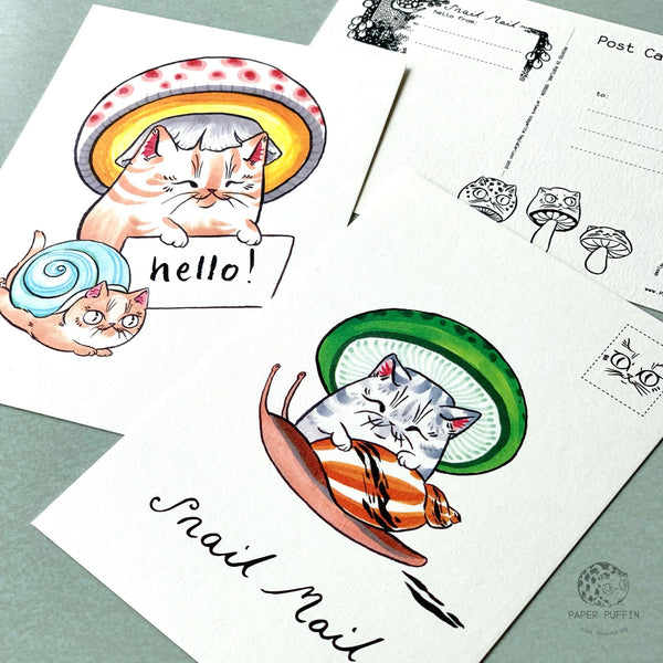 Postcard Set - Snail Mail & Mushroom Cats