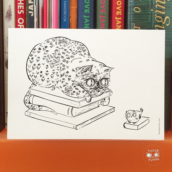 Book Cat & Bird Postcard