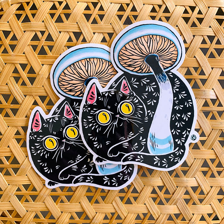 Black Cat Mushroom Stickers Set of 2