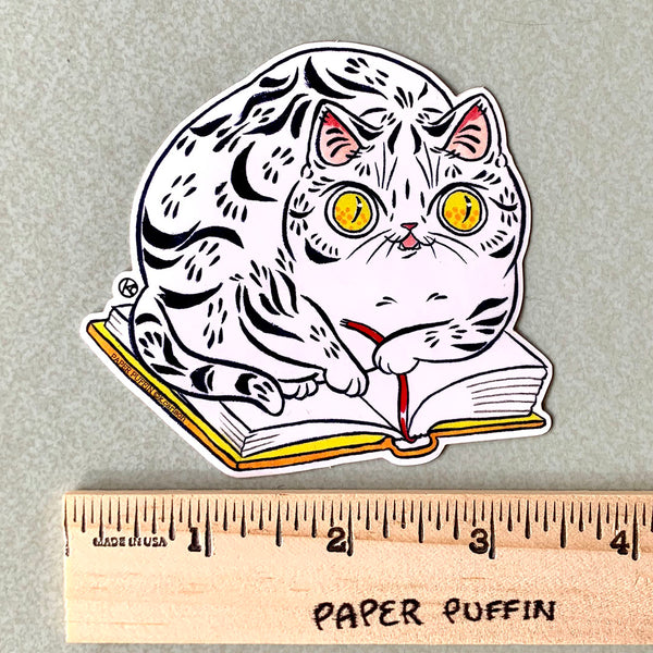 Book Striped Cat Stickers Set of 2