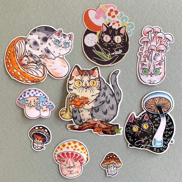 Mushroom Cat Stickers Set of 9